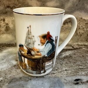 The Norman Rockwell Museum, Inc 1985 "For A Good Boy" Gold Trim Coffee Mug